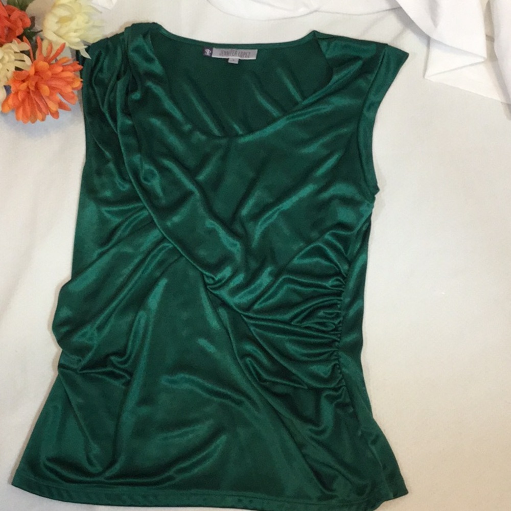 Jennifer Lopez green ruched sleeveless top size S